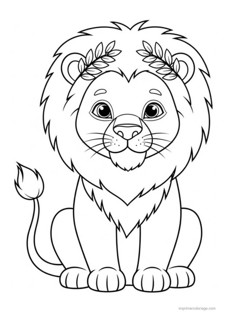 coloriage lion couronne de laurier - dessin gratuit &agrave; imprimer