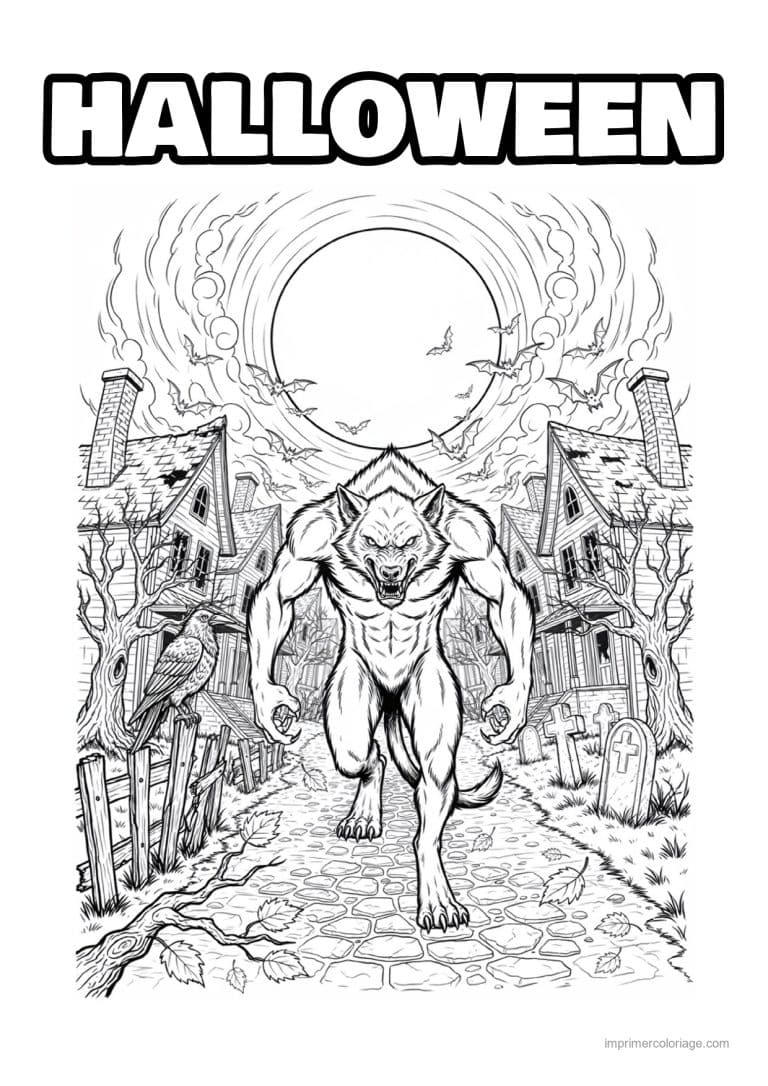 coloriage loup garou loup garou dans la rue - dessin gratuit &agrave; imprimer