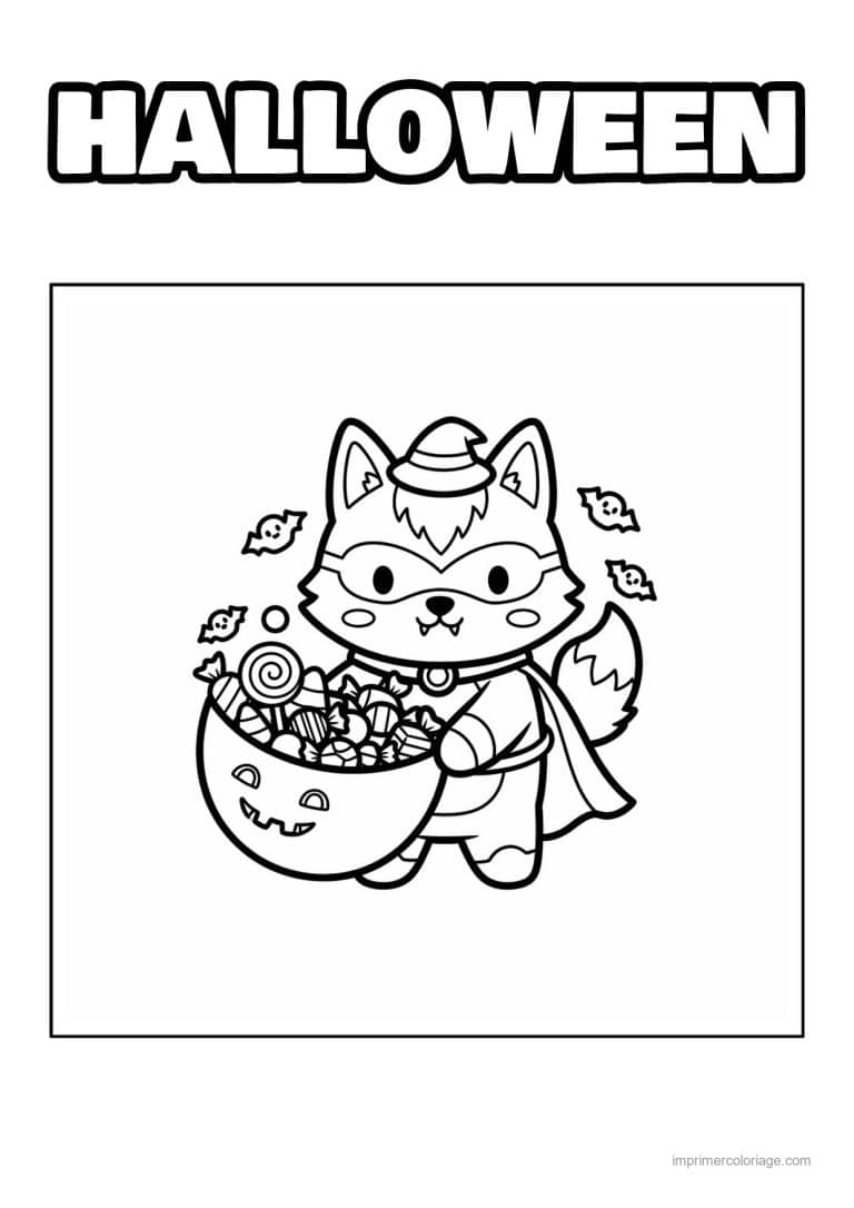 coloriage loup garou louveteau et son seau a bonbons - dessin gratuit &agrave; imprimer