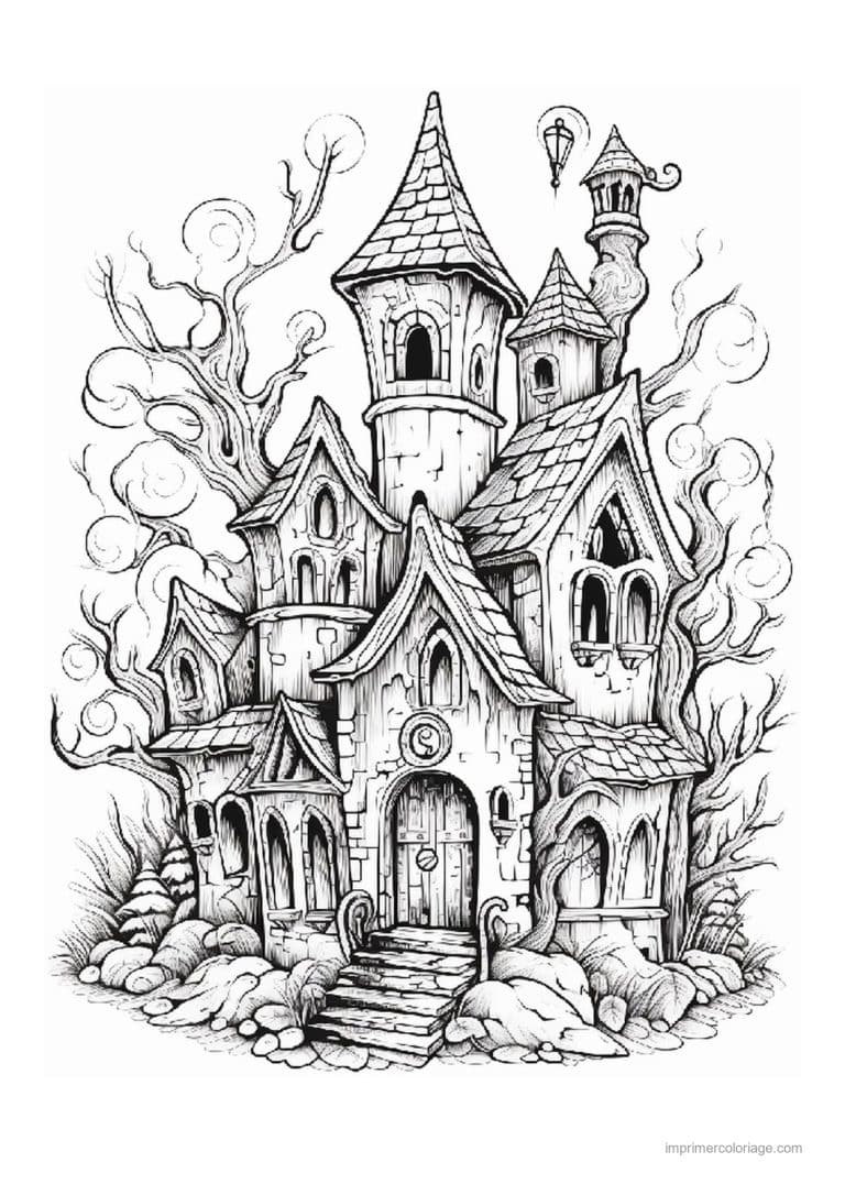coloriage maison hantee 42 - dessin gratuit &agrave; imprimer