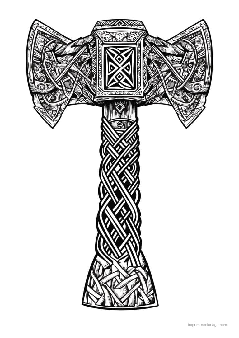coloriage marteau viking 01 - dessin gratuit &agrave; imprimer