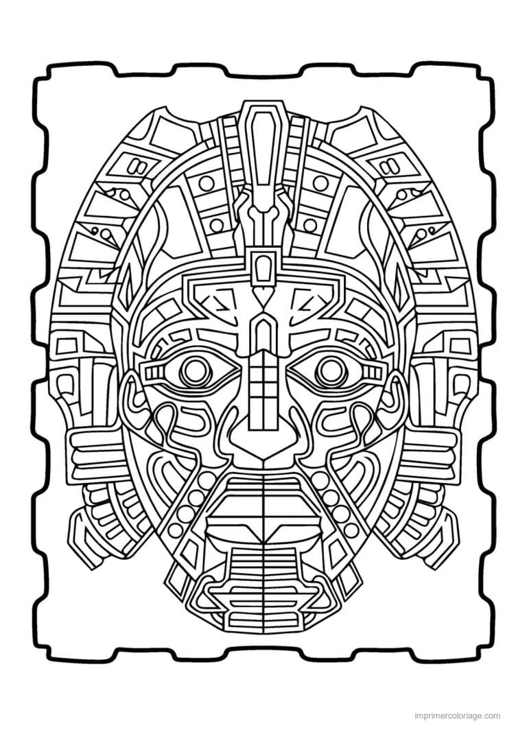 coloriage masque azteque 02 - dessin gratuit &agrave; imprimer