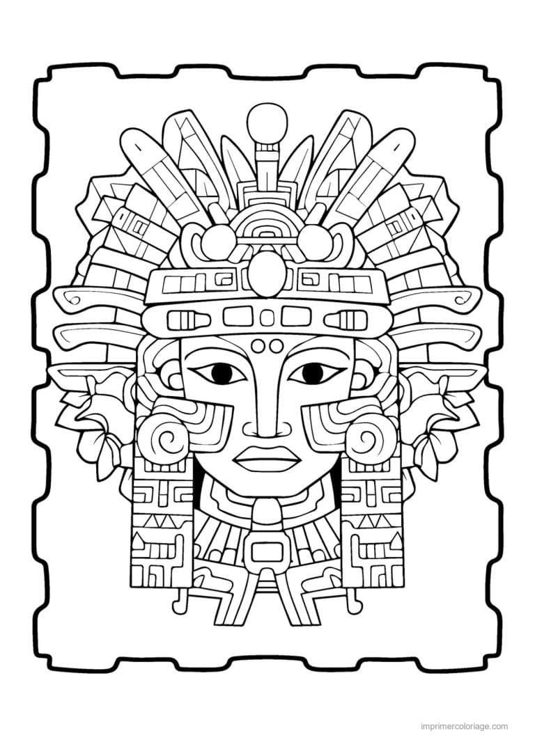 coloriage masque azteque 03 - dessin gratuit &agrave; imprimer
