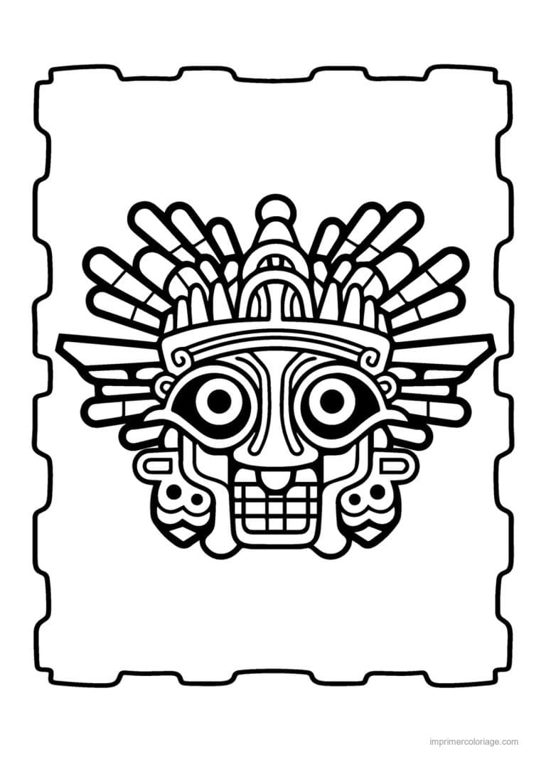 coloriage masque azteque 05 - dessin gratuit &agrave; imprimer