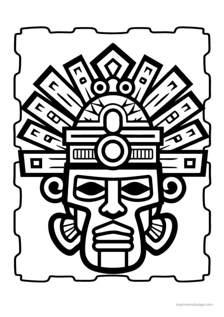 coloriage masque azteque 06 - dessin gratuit &agrave; imprimer