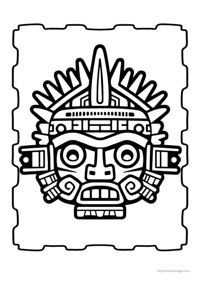 coloriage masque azteque 07 - dessin gratuit &agrave; imprimer