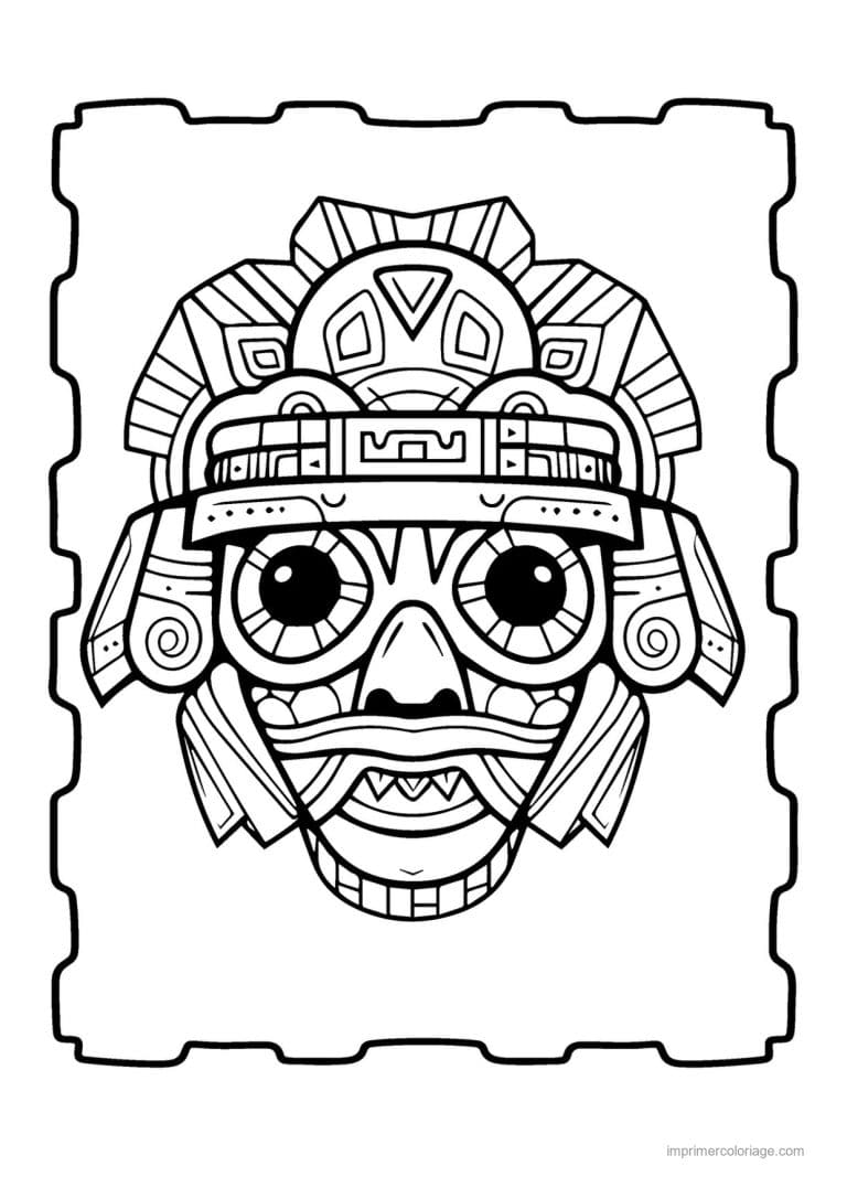 coloriage masque azteque 08 - dessin gratuit &agrave; imprimer