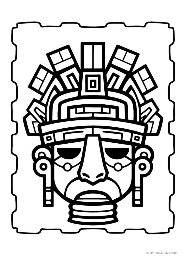 coloriage masque azteque 10 - dessin gratuit &agrave; imprimer
