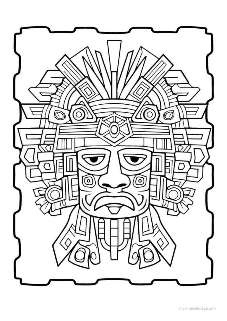 coloriage masque azteque 11 - dessin gratuit &agrave; imprimer