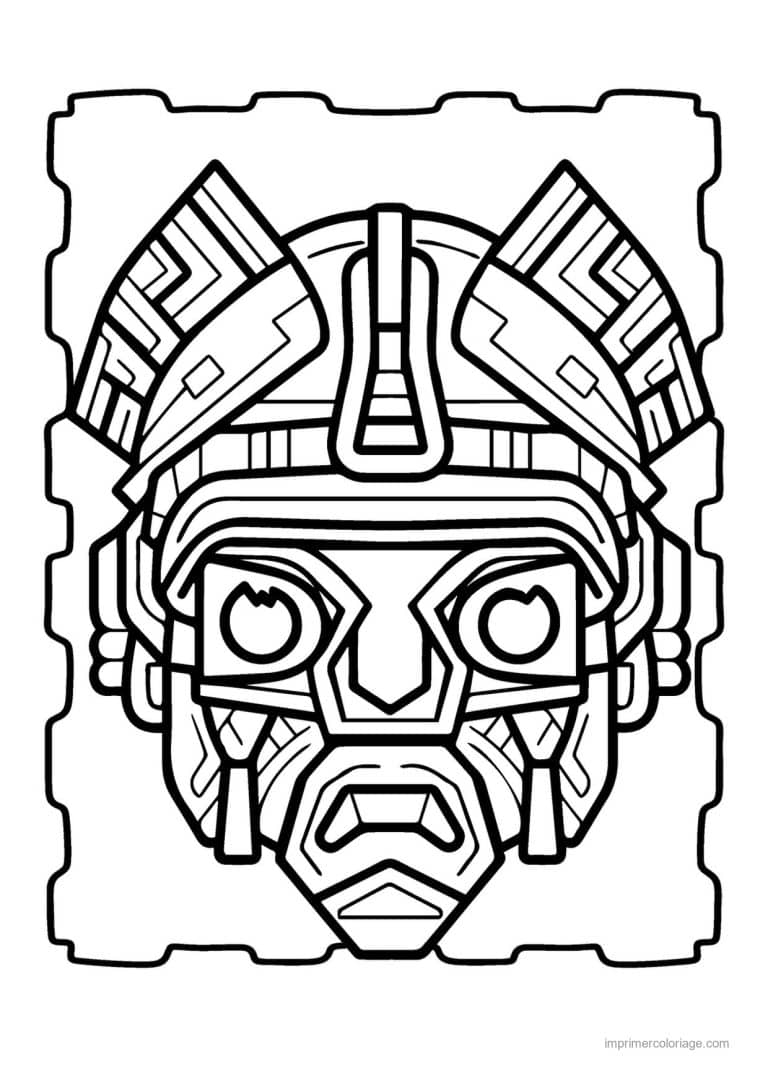 coloriage masque azteque 14 - dessin gratuit &agrave; imprimer