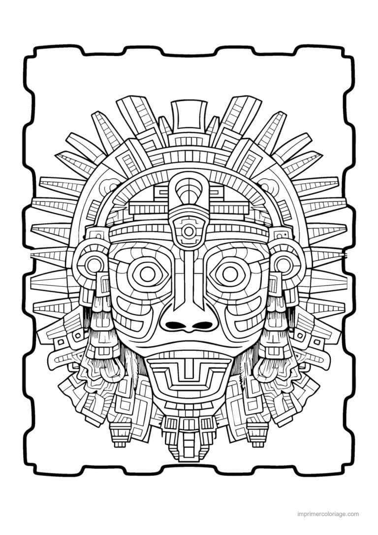 coloriage masque azteque 17 - dessin gratuit &agrave; imprimer