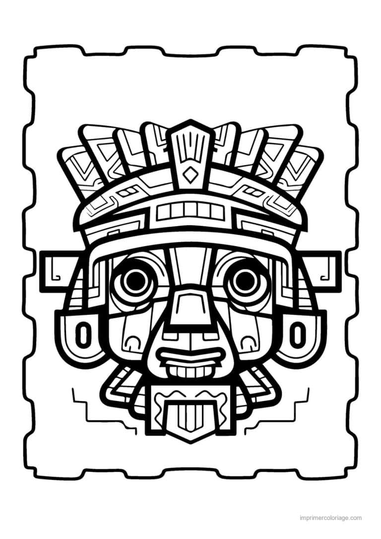 coloriage masque azteque 19 - dessin gratuit &agrave; imprimer