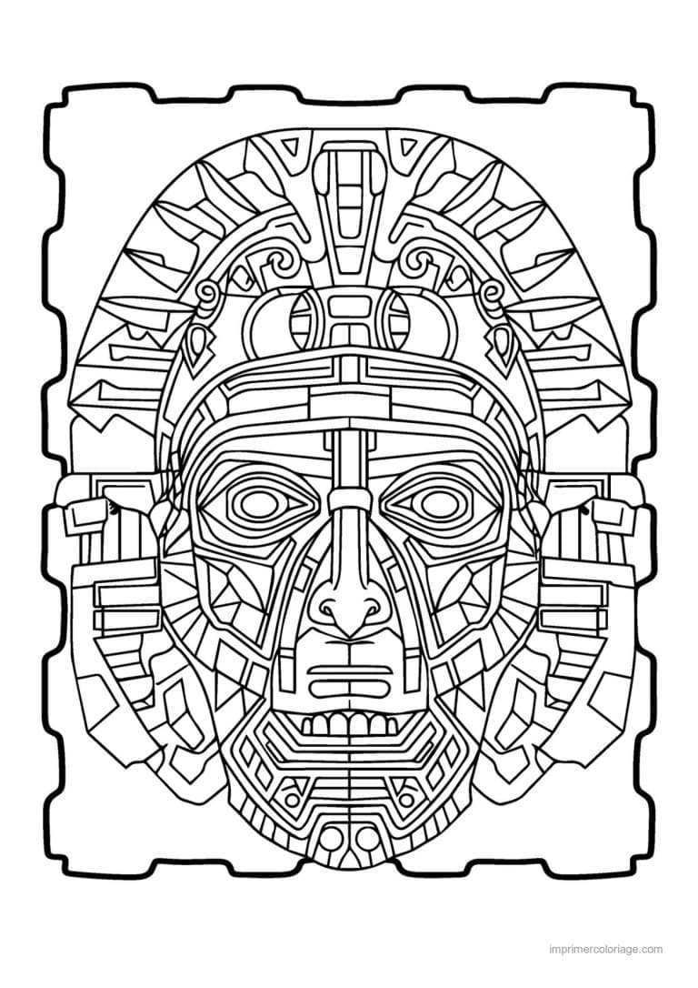coloriage masque azteque 22 - dessin gratuit &agrave; imprimer