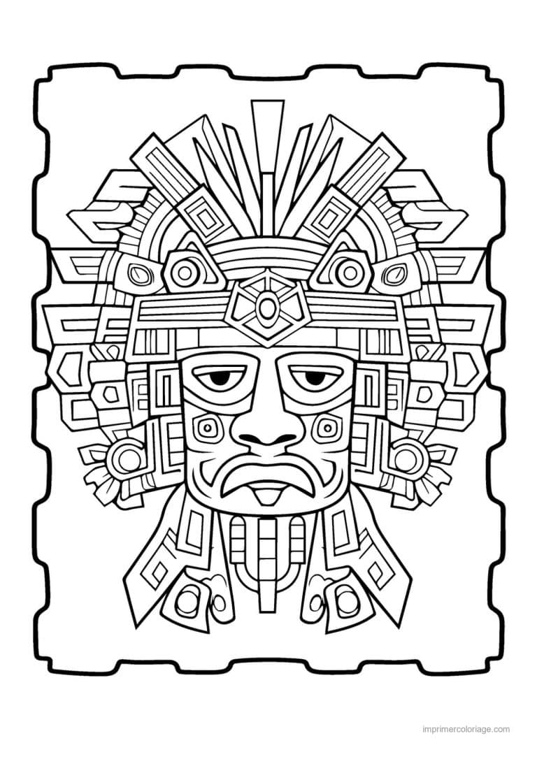 coloriage masque azteque 23 - dessin gratuit &agrave; imprimer