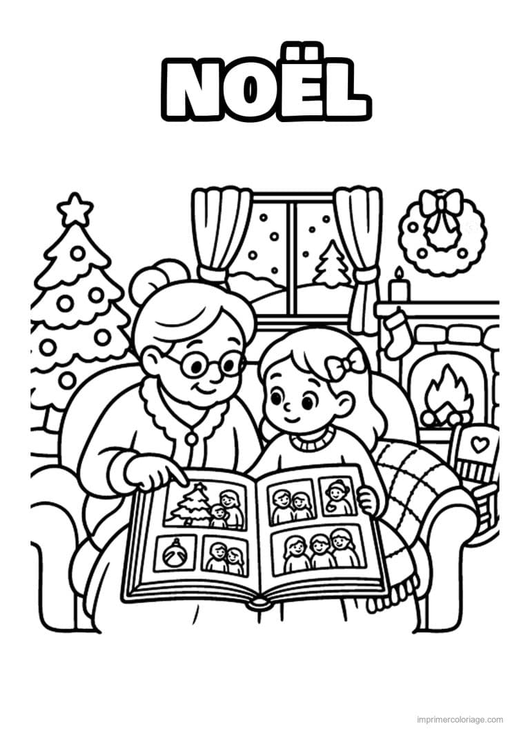 coloriage noel cozy grand mere et album photo - dessin gratuit &agrave; imprimer