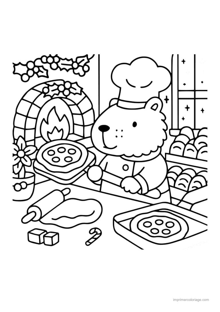 coloriage noel cozy ours boulanger de noel - dessin gratuit &agrave; imprimer