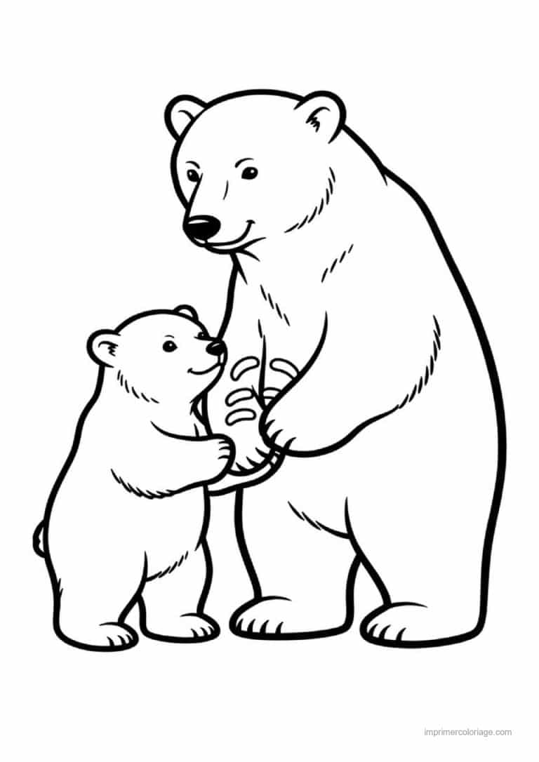 coloriage ours polaire maman ours blanc ourson - dessin gratuit &agrave; imprimer