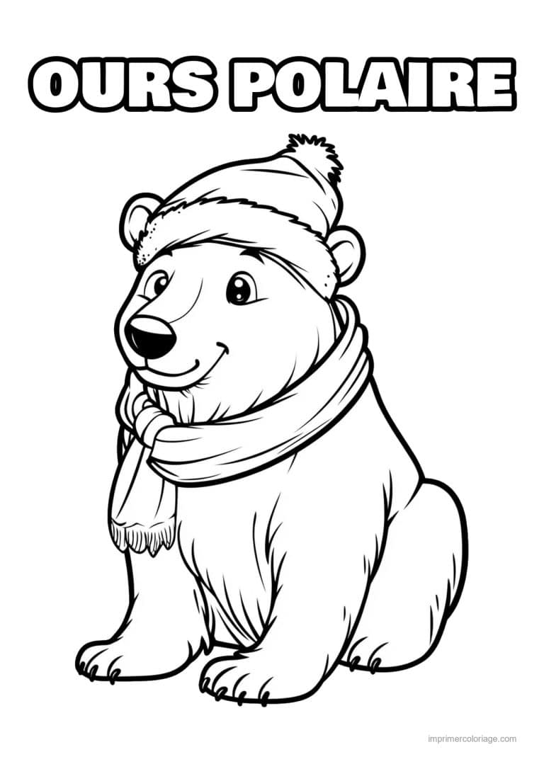 coloriage ours polaire ours assis bonnet echarpe - dessin gratuit &agrave; imprimer