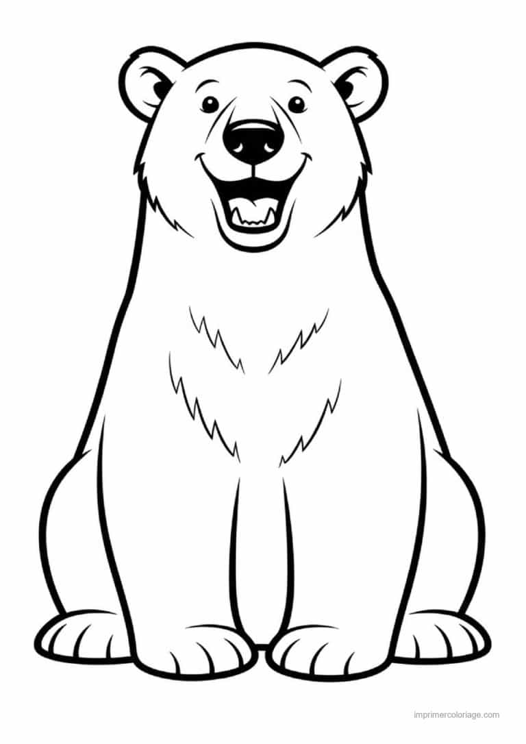 coloriage ours polaire ours blanc assis bouche ouverte - dessin gratuit &agrave; imprimer