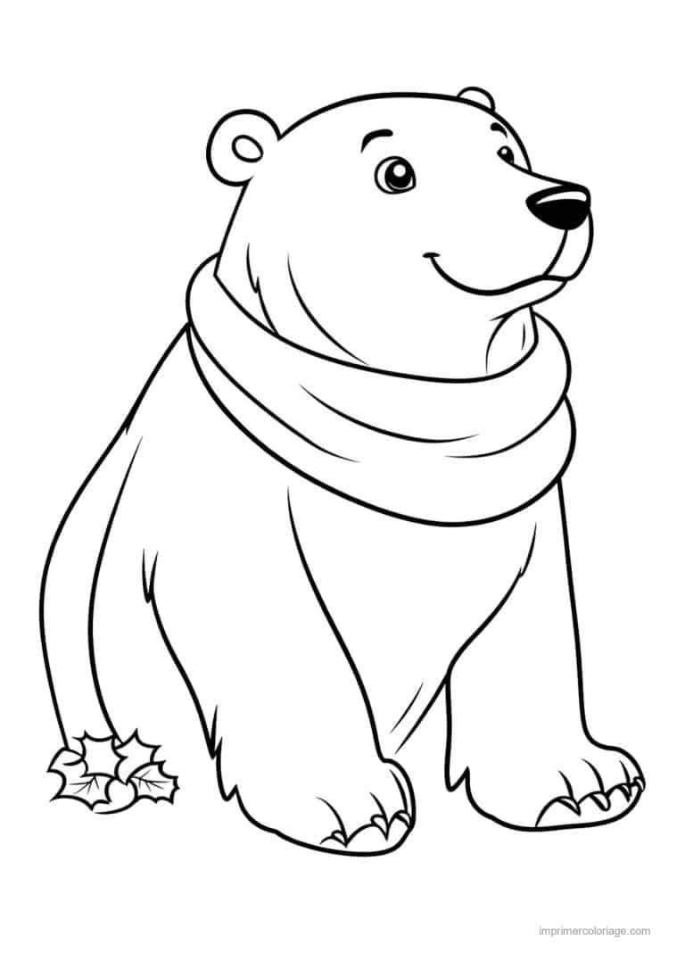 coloriage ours polaire ours blanc echarpe houx - dessin gratuit &agrave; imprimer