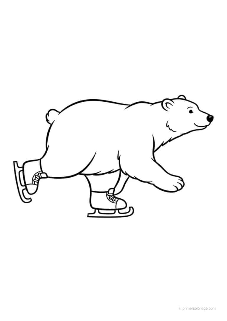 coloriage ours polaire ours blanc patins glace - dessin gratuit &agrave; imprimer