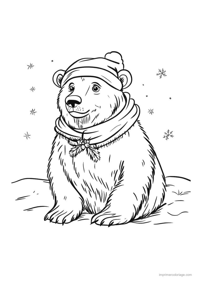 coloriage ours polaire ours bonnet echarpe assis - dessin gratuit &agrave; imprimer