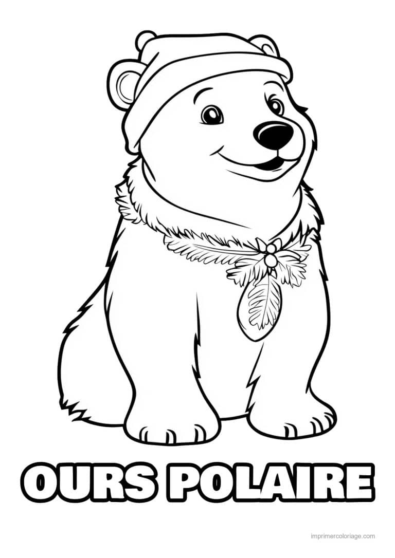 coloriage ours polaire ours bonnet echarpe houx - dessin gratuit &agrave; imprimer