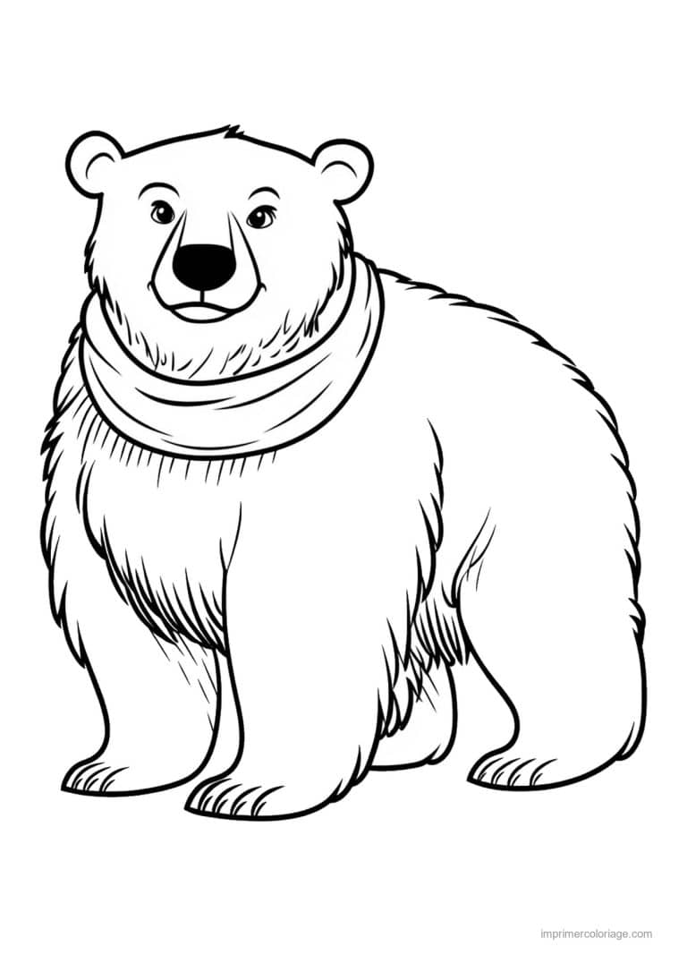 coloriage ours polaire ours echarpe gros traits - dessin gratuit &agrave; imprimer