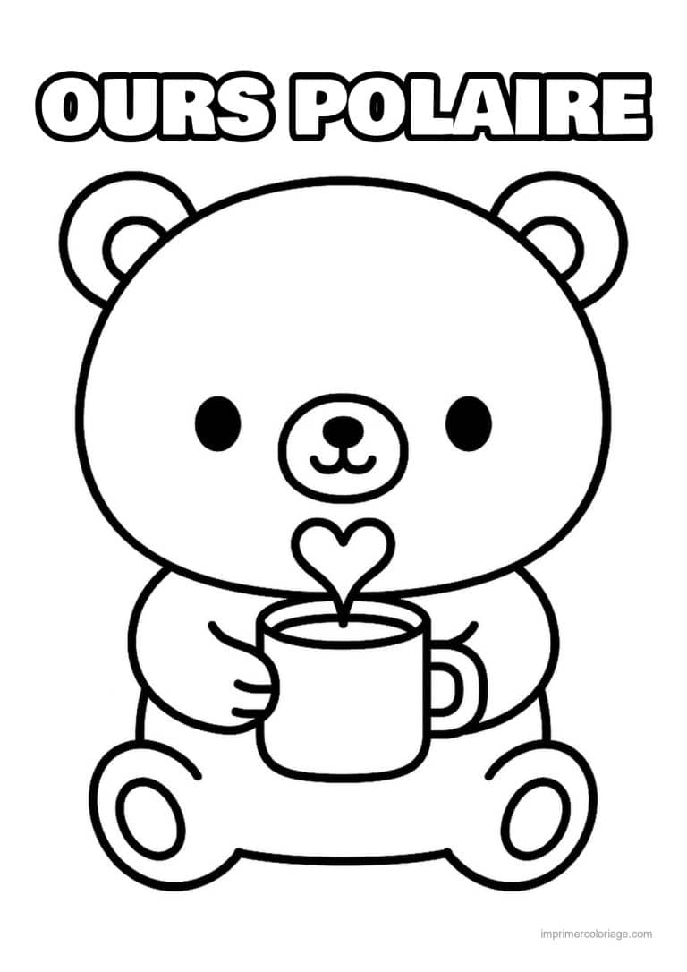 coloriage ours polaire ours polaire tasse coeur - dessin gratuit &agrave; imprimer