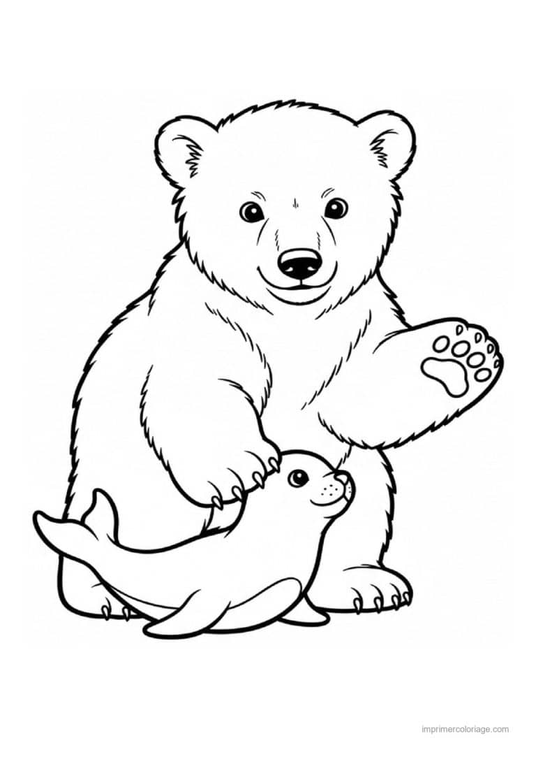 coloriage ours polaire ourson bebe phoque - dessin gratuit &agrave; imprimer
