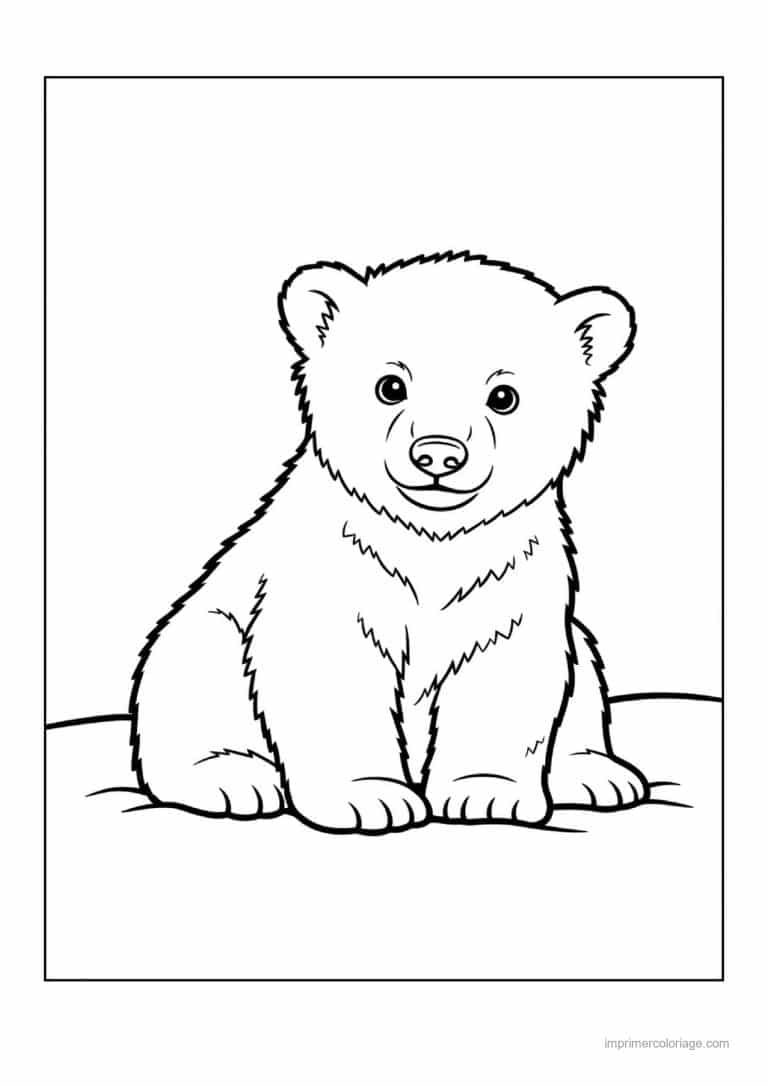 coloriage ours polaire ourson blanc assis neige - dessin gratuit &agrave; imprimer