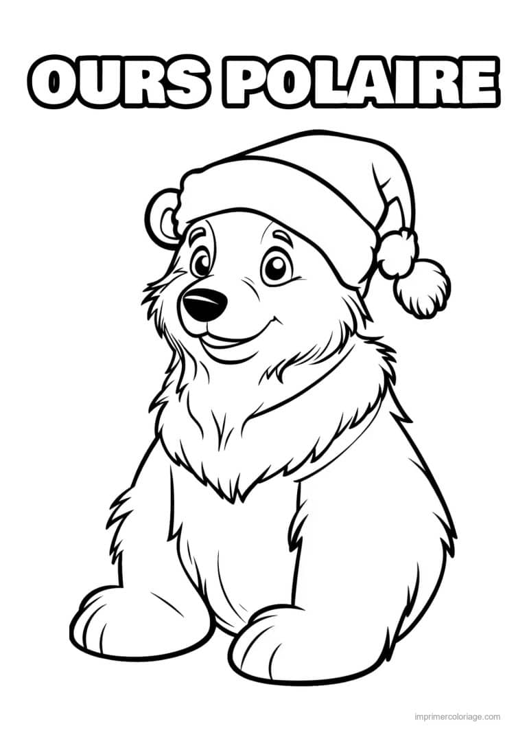 coloriage ours polaire ourson bonnet noel - dessin gratuit &agrave; imprimer