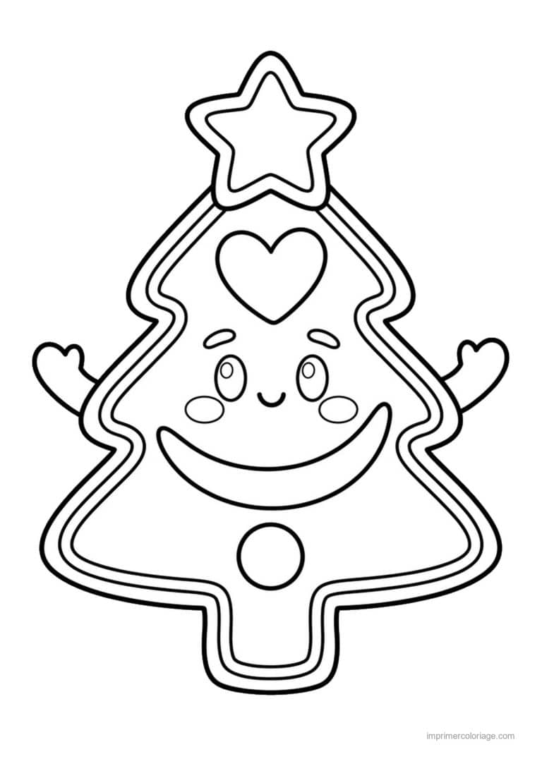 coloriage pain epice biscuit sapin kawaii etoile - dessin gratuit &agrave; imprimer
