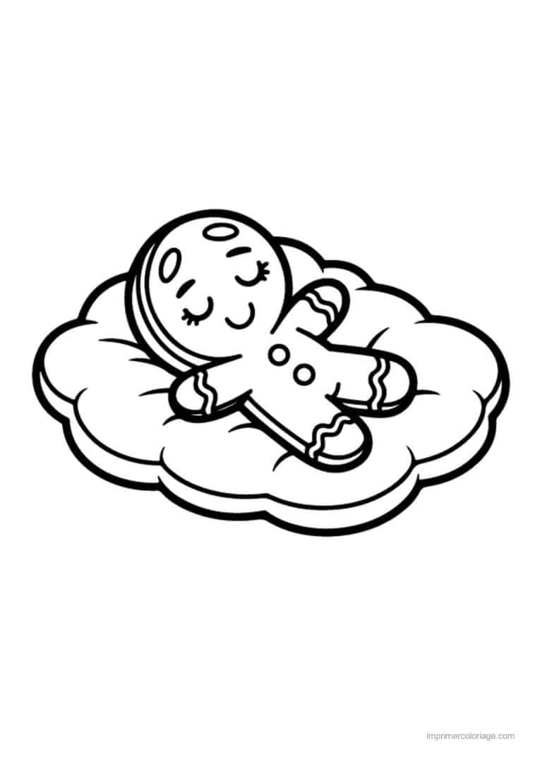 coloriage pain epice bonhomme pain epice endormi nuage - dessin gratuit &agrave; imprimer