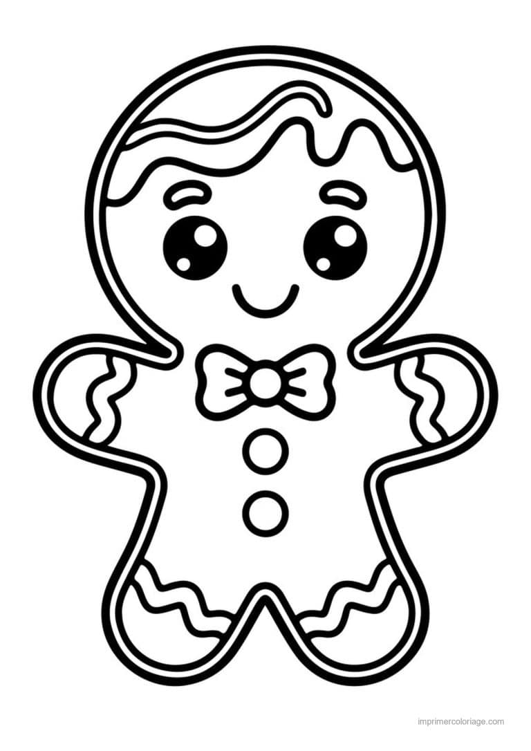 coloriage pain epice bonhomme pain epice souriant noeud - dessin gratuit &agrave; imprimer