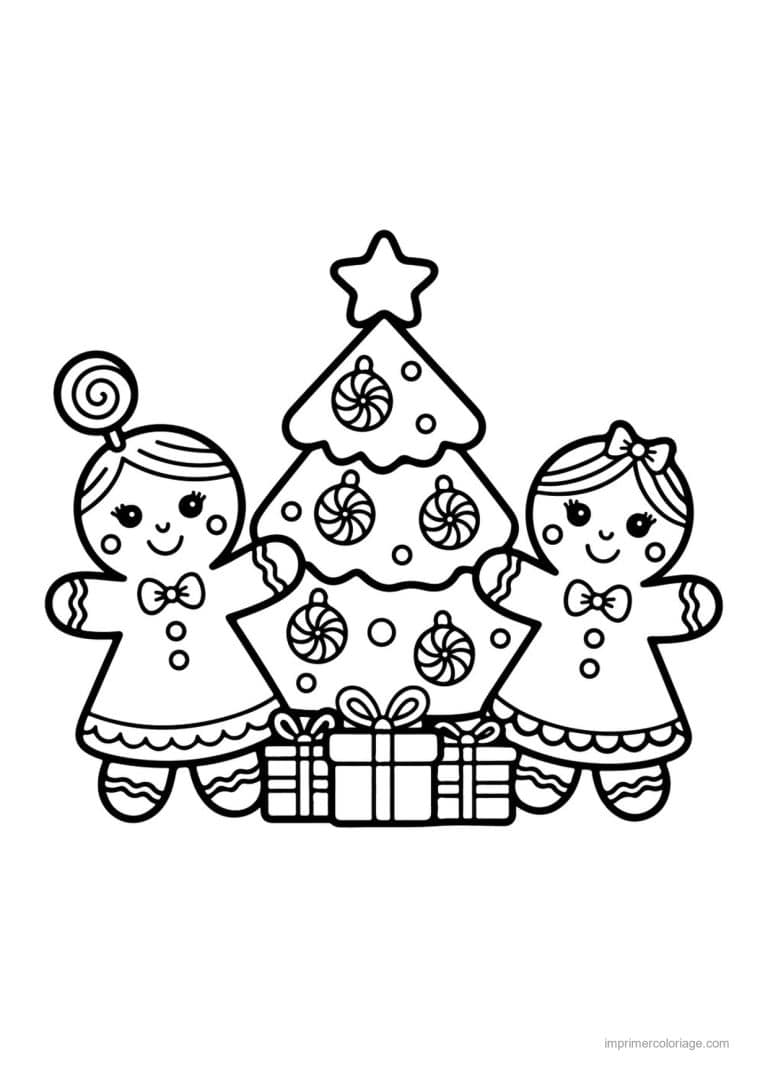 coloriage pain epice deux pains epice sapin cadeaux - dessin gratuit &agrave; imprimer
