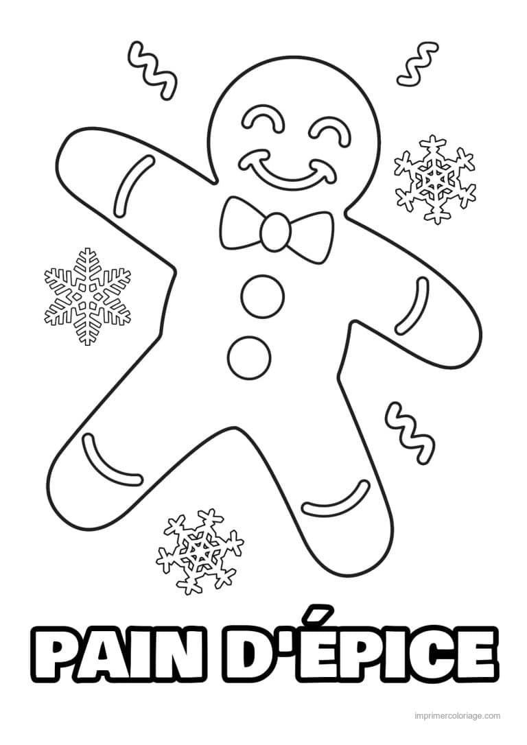 coloriage pain epice pain epice noeud papillon flocons - dessin gratuit &agrave; imprimer