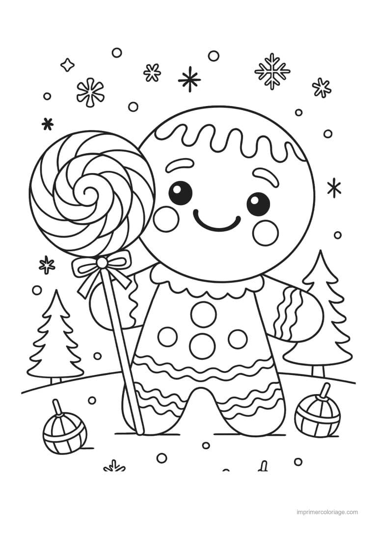 coloriage pain epice pain epice sucette sapins - dessin gratuit &agrave; imprimer