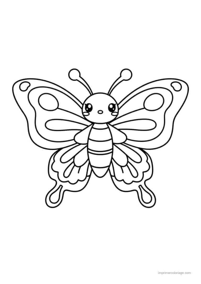 coloriage papillon kawaii - dessin gratuit &agrave; imprimer