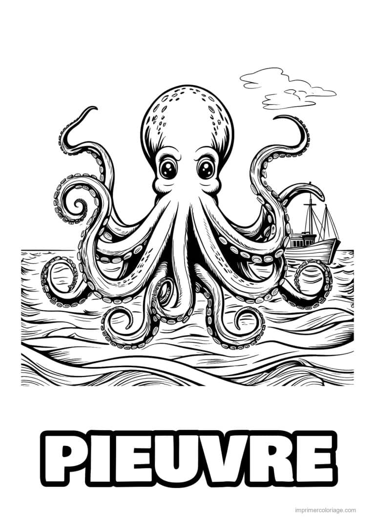 coloriage pieuvre regard serieux en mer - dessin gratuit &agrave; imprimer