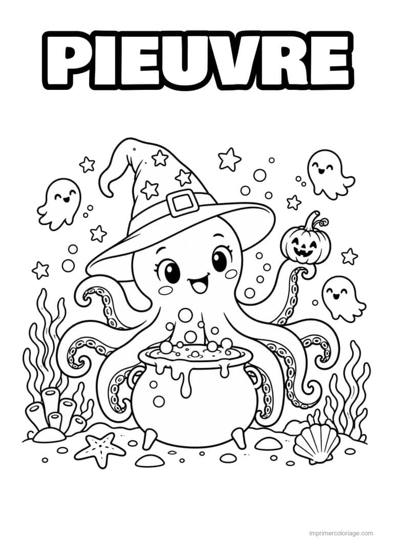 coloriage pieuvre sorcier chaudron halloween - dessin gratuit &agrave; imprimer