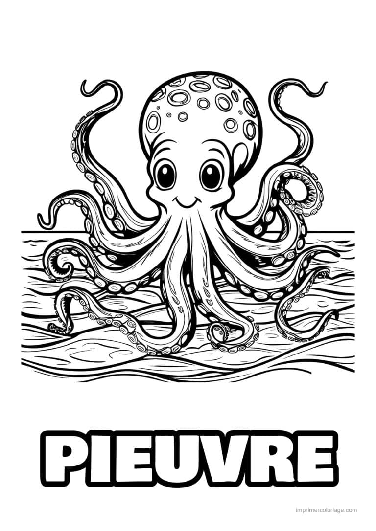 coloriage pieuvre tete a pois dans les vagues - dessin gratuit &agrave; imprimer