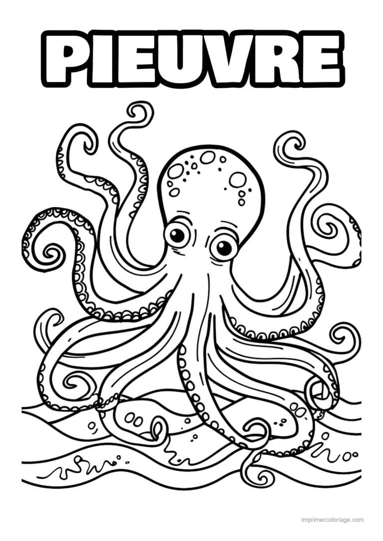 coloriage pieuvre vagues et tentacules ondules - dessin gratuit &agrave; imprimer
