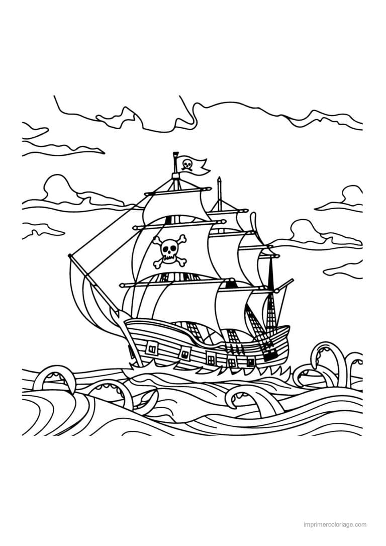 coloriage pirate bateau pirate drapeau 10 - dessin gratuit &agrave; imprimer