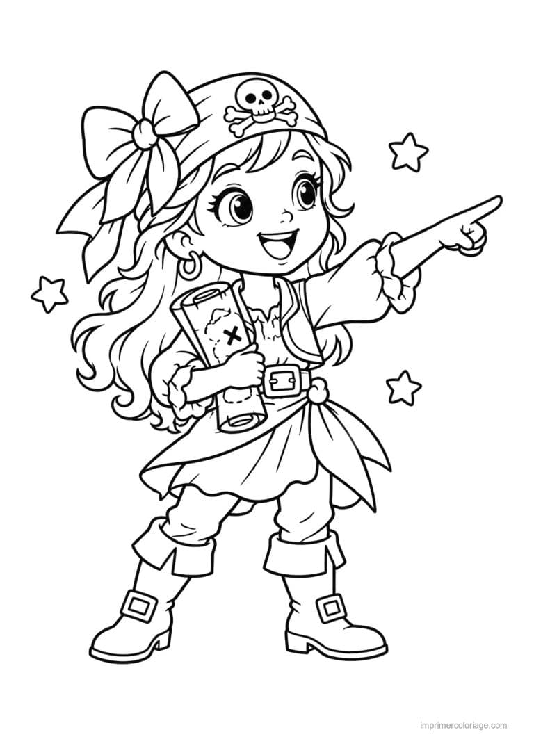 coloriage pirate cute fille carte noeud - dessin gratuit &agrave; imprimer