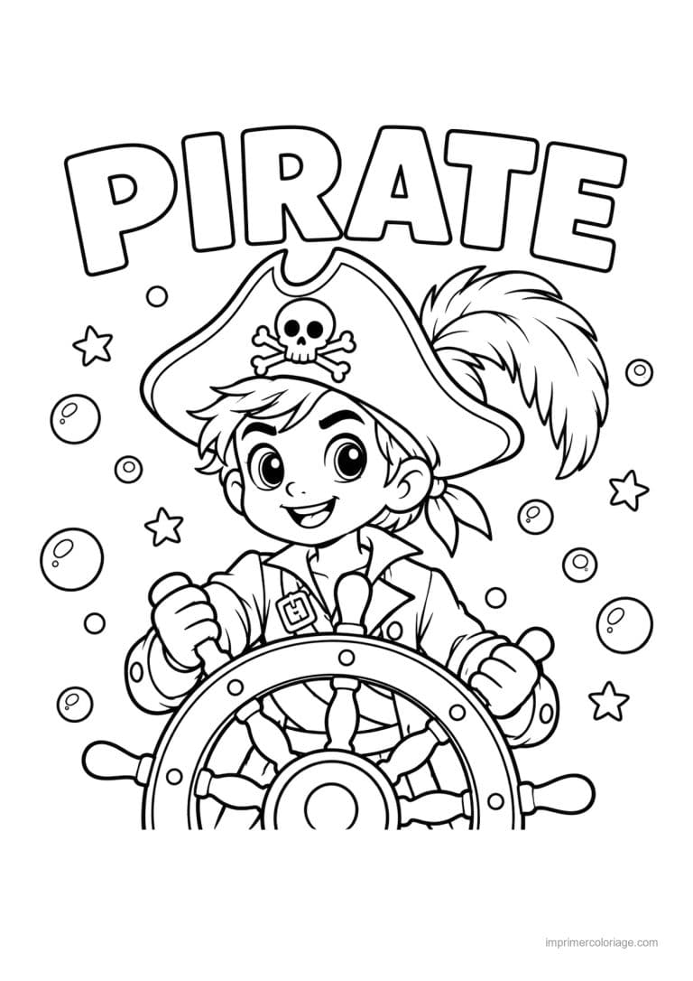 coloriage pirate cute gouvernail chapeau plume titre haut - dessin gratuit &agrave; imprimer