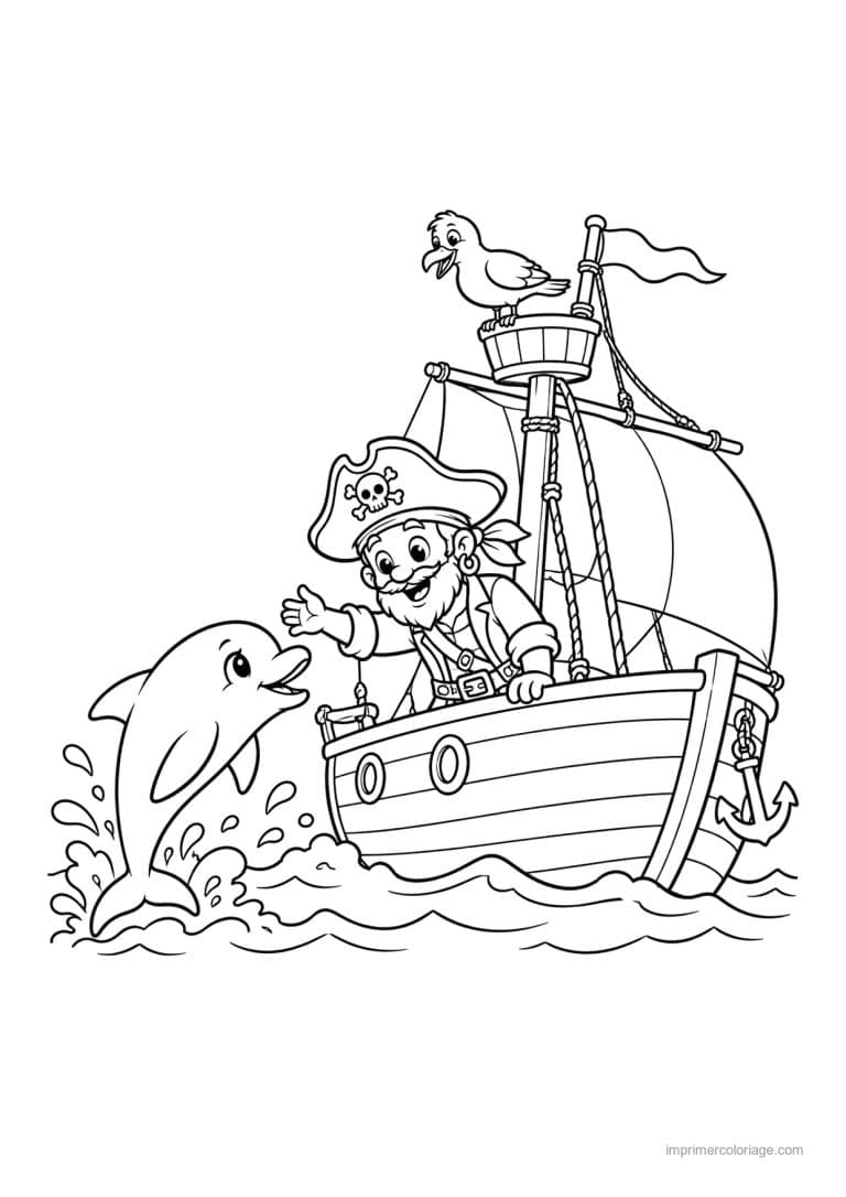 coloriage pirate friend dauphin bateau mouette - dessin gratuit &agrave; imprimer