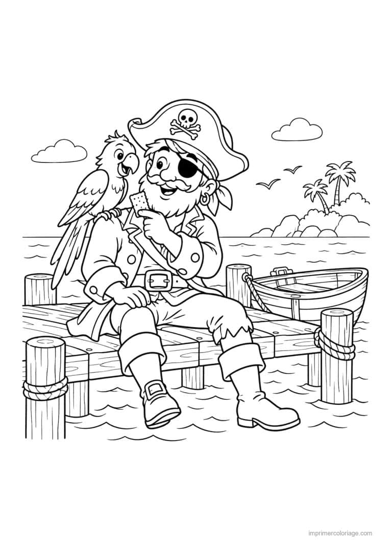 coloriage pirate friend perroquet ponton bateau - dessin gratuit &agrave; imprimer
