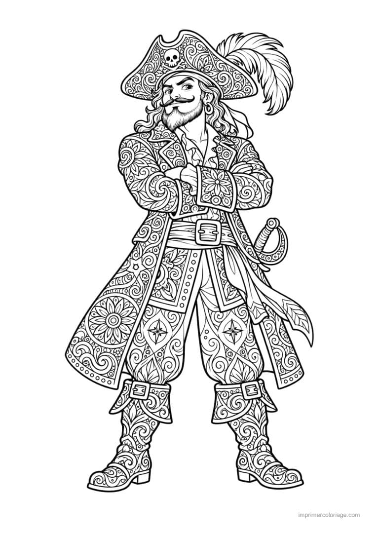 coloriage pirate mandala capitaine motifs - dessin gratuit &agrave; imprimer