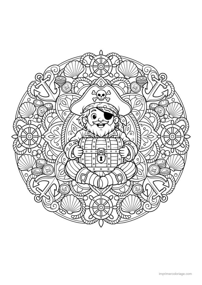 coloriage pirate mandala coffre circulaire - dessin gratuit &agrave; imprimer